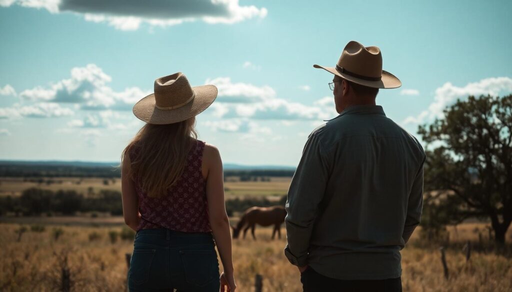 man and woman looking at land - Owner financed land in Texas
