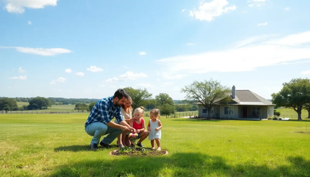family in front of house - Buy Rural Land Through In-House Financing