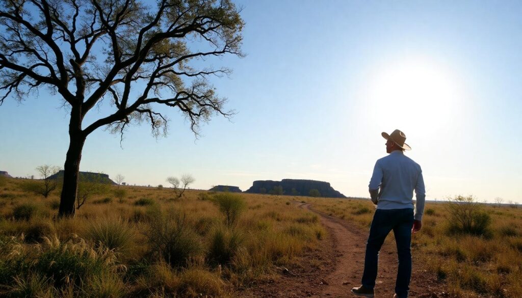 man looking at land - Owner financed land in Texas