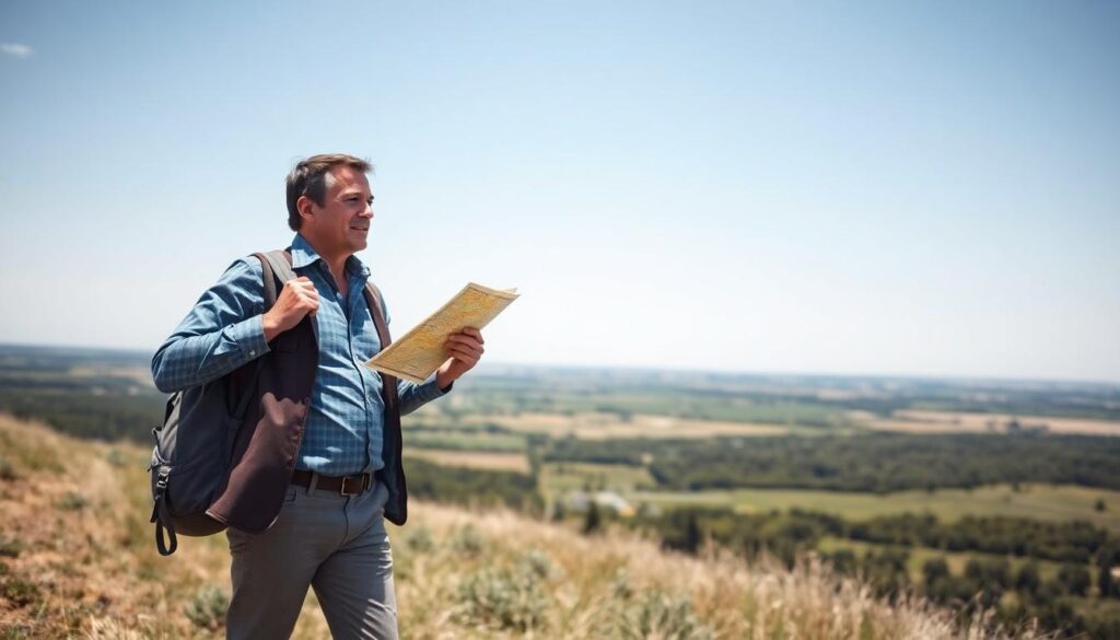 man holding document outdoors - key considerations when buying land