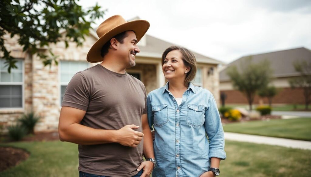 man and woman in front of house - Seller financing homes for sale