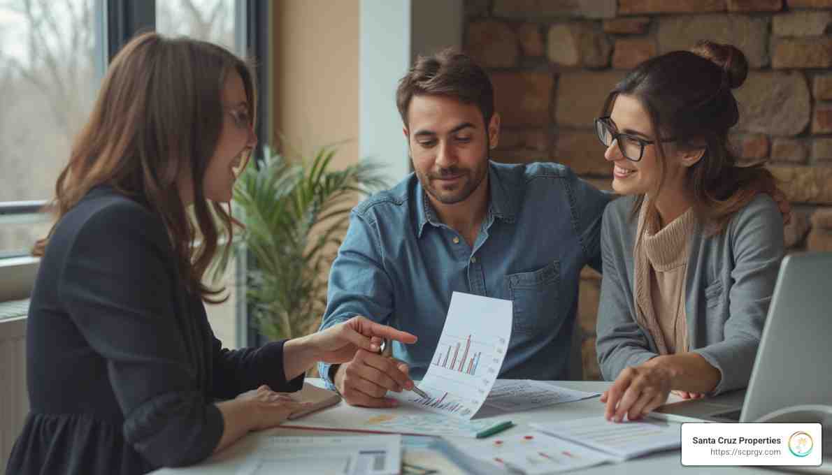 A group of professionals discussing real estate investment strategies in a modern office setting - Real estate investments Texas