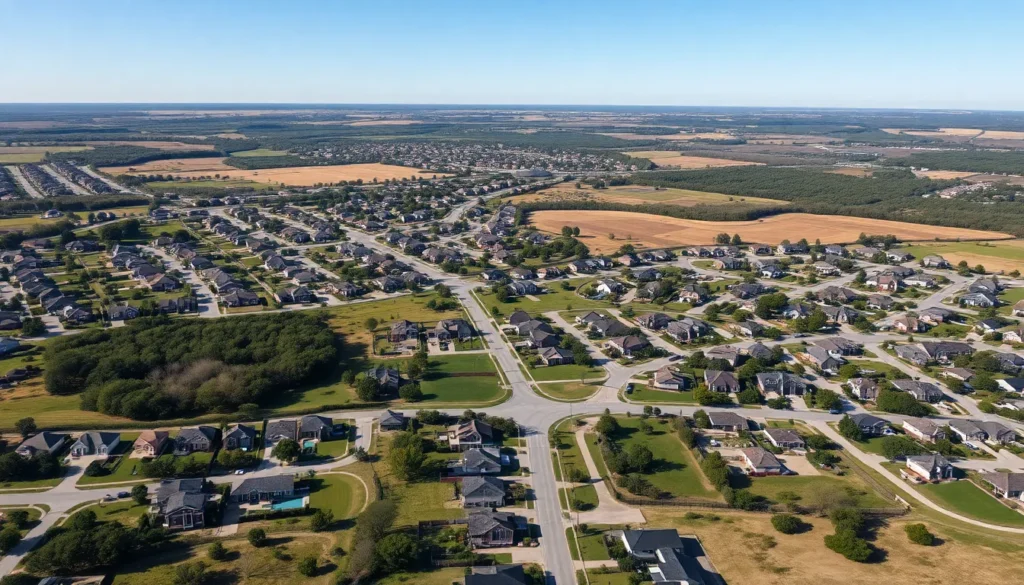 aerial view of land with houses - Texas Land Ownership