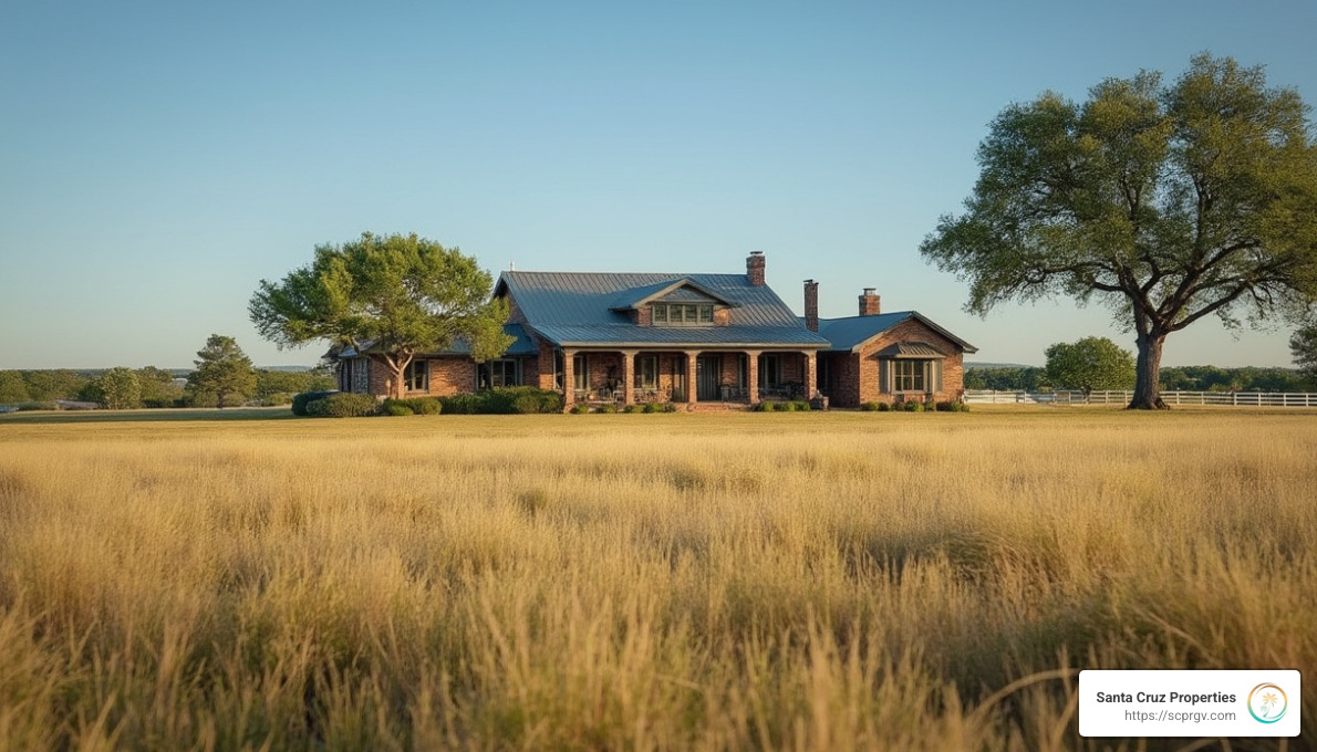 A Texas ranch-style home with sprawling land, showcasing investment opportunities in rural properties - Real estate investments Texas - Real estate investments Texas