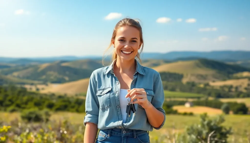 woman holding keys - land to create a family homestead in Texas