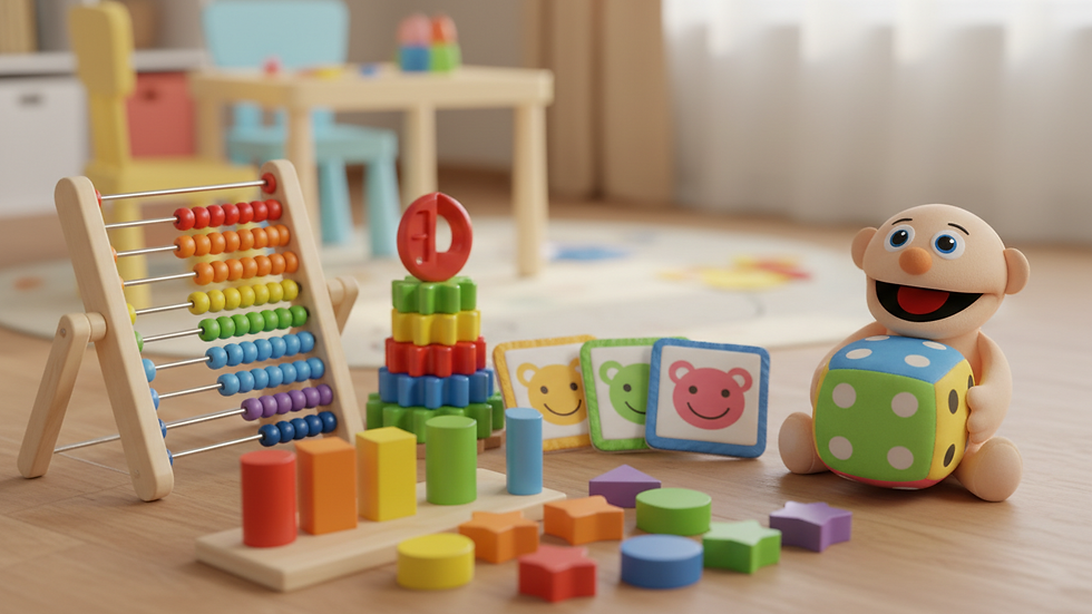 Close-up view of colorful educational toys used in ABA therapy