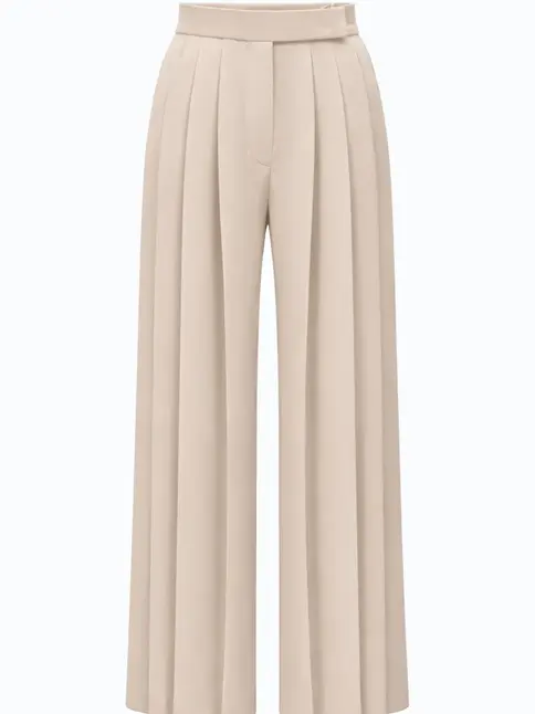 Beige women's pants with front pleats with pockets by Repulo's brand