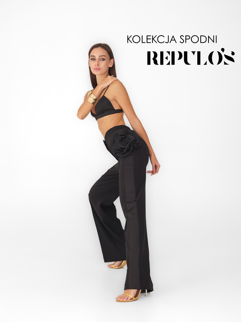 czarne eleganckie spodnie damskie z wysokim stanem widok z tyłu REPULO’S stylowe spodnie damskie Polska moda