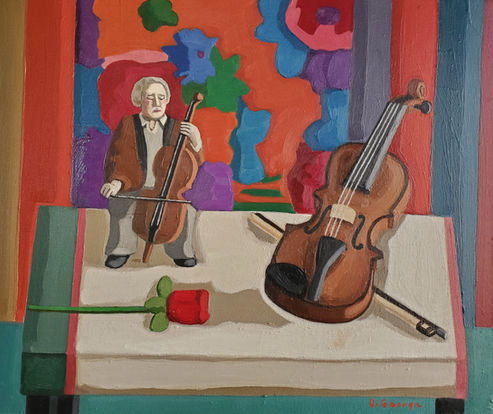 Violin with a Cello Playing Figurine.jpg