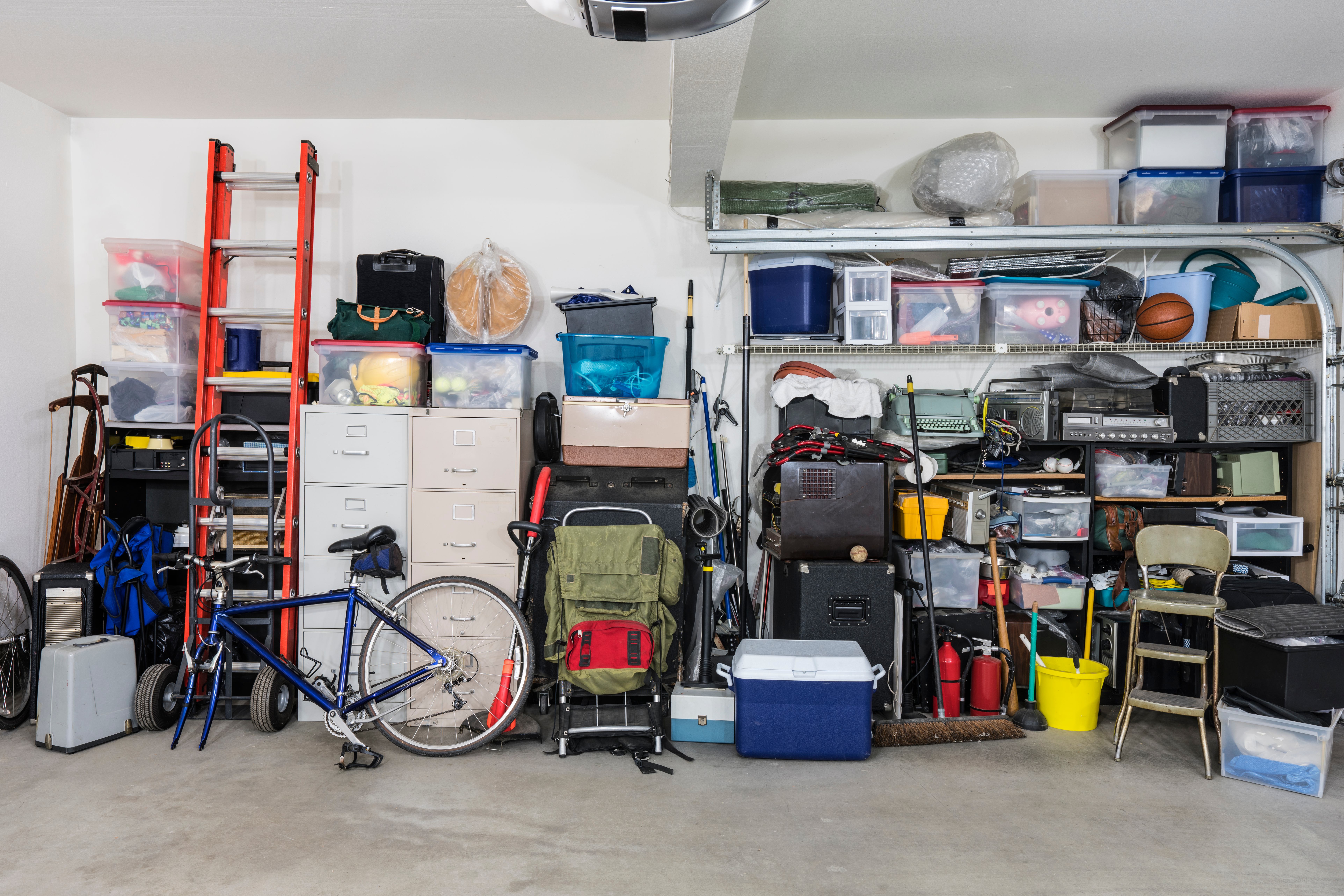 Garage storage shelves with vintage objects and equipment..jpg