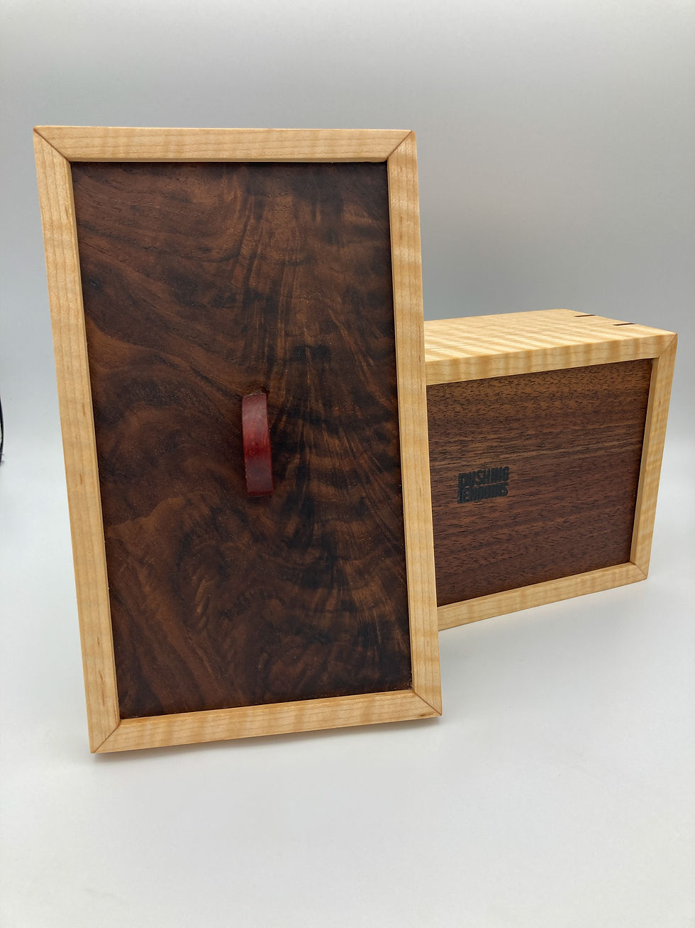 Thumbnail: (SOLD) Curly Maple + Padauk +Figured Black Walnut Box