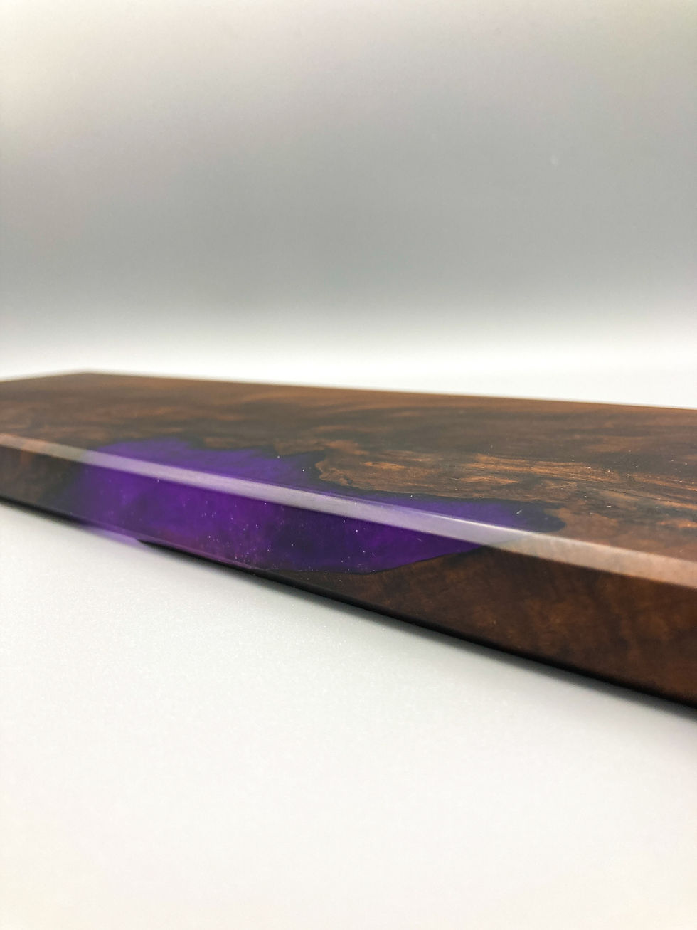 Thumbnail: (SOLD) Figured Black Walnut with Purple Epoxy Charcuterie Board