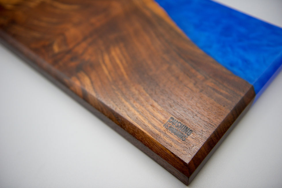 Thumbnail: Live Edge Claro Walnut Charcuterie Board with Blue Epoxy