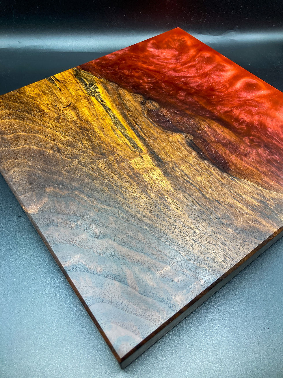 Thumbnail: (SOLD) Live Edge Black Walnut with Red Epoxy Charcuterie Board