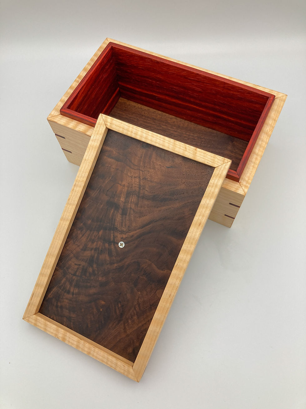 Thumbnail: (SOLD) Curly Maple + Padauk +Figured Black Walnut Box