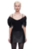 Strappy off-shoulder bustier for nighttime Vegas Outfits.