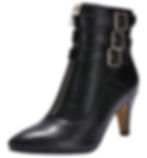 Black high-heeled ankle boot with three buckle straps and side zipper, shown isolated on a white background. for walking comfortable in Vegas.