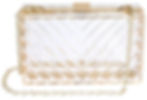 Clear acrylic clutch purse with gold chevron pattern and chain strap, perfect for a Las Vegas pool party.