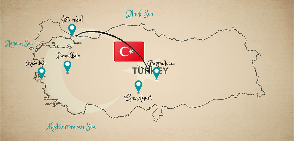 Map with locations on getting from Istanbul to Cappadocia. How to get to Cappadocia, Turkey. Cappadocia Map.