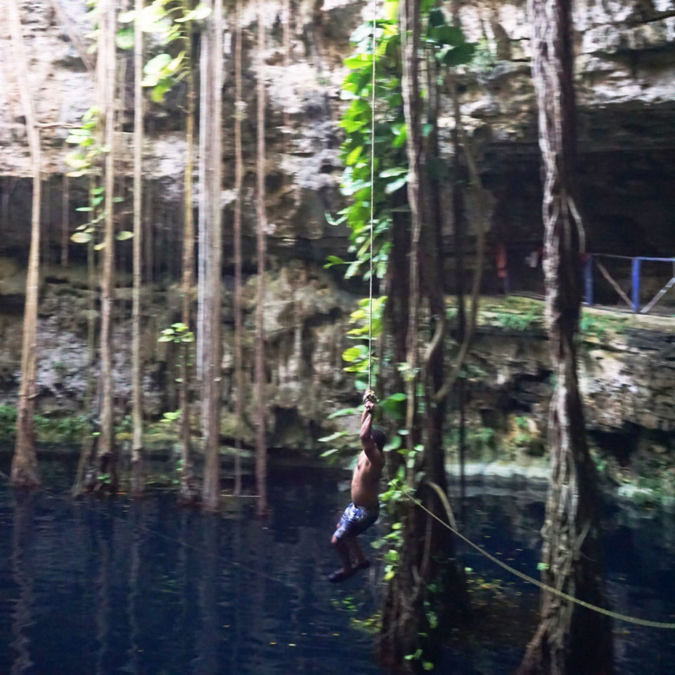 Jumping into a Mexican Cenote. Mexico Itinerary for 5 days. 