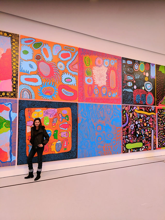 Modern Art wall with colorful paintings.