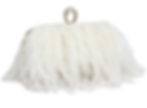 White feather clutch purse with a jeweled ring clasp, for accessorizing a Vegas night outfit.