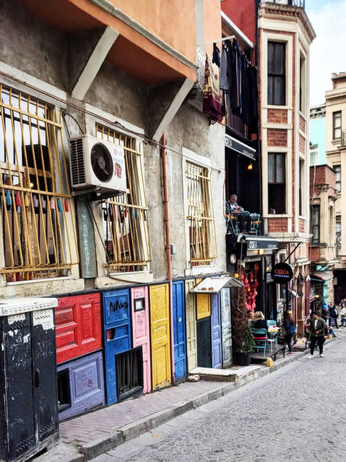 Colorful doors and streets in Balat, Istanbul.