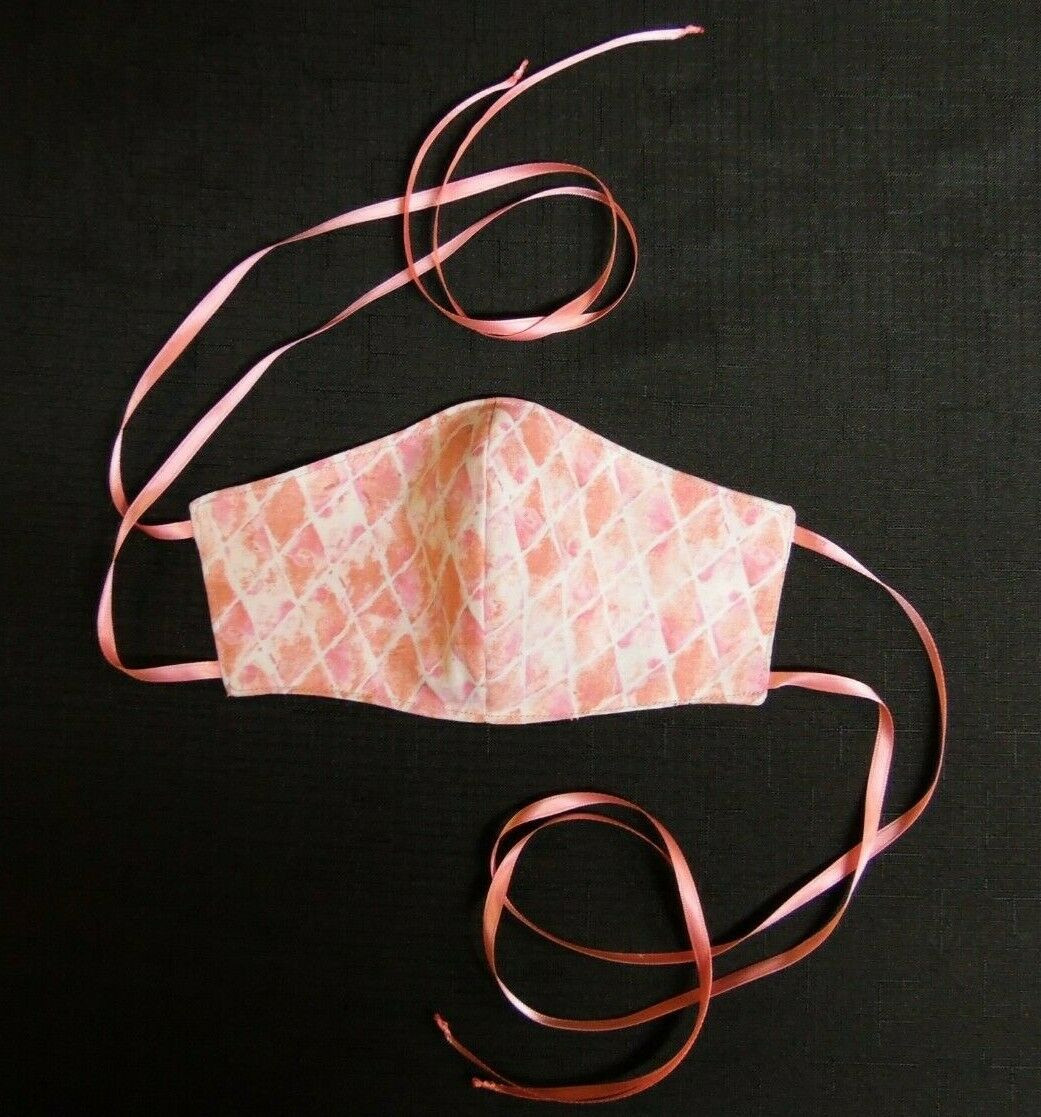 100% COTTON USA ADULT Designer Custom Fashion Face Mask Coral Diamond Reversible