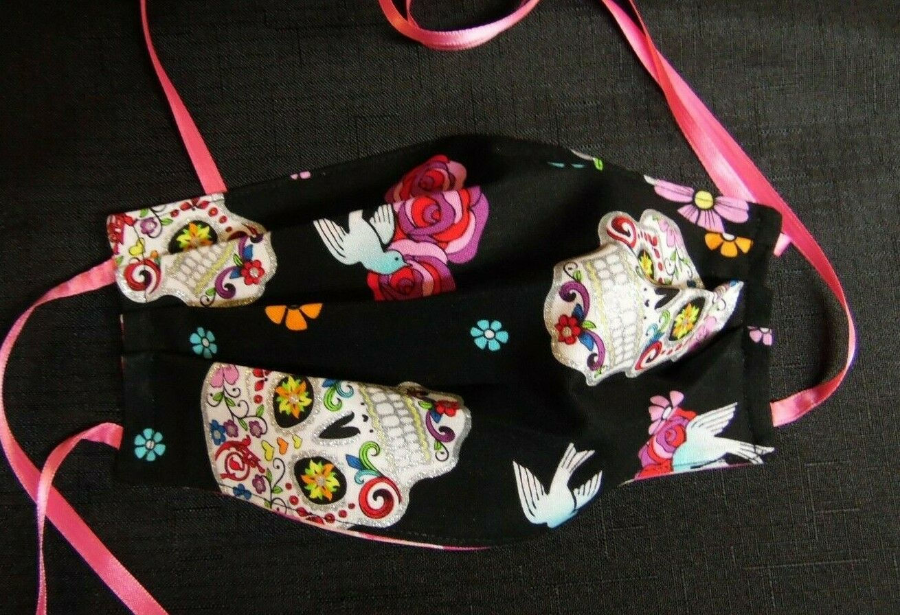 100% COTTON USA ADULT Designer Custom Fashion Face Mask Glitter Skull Reversible