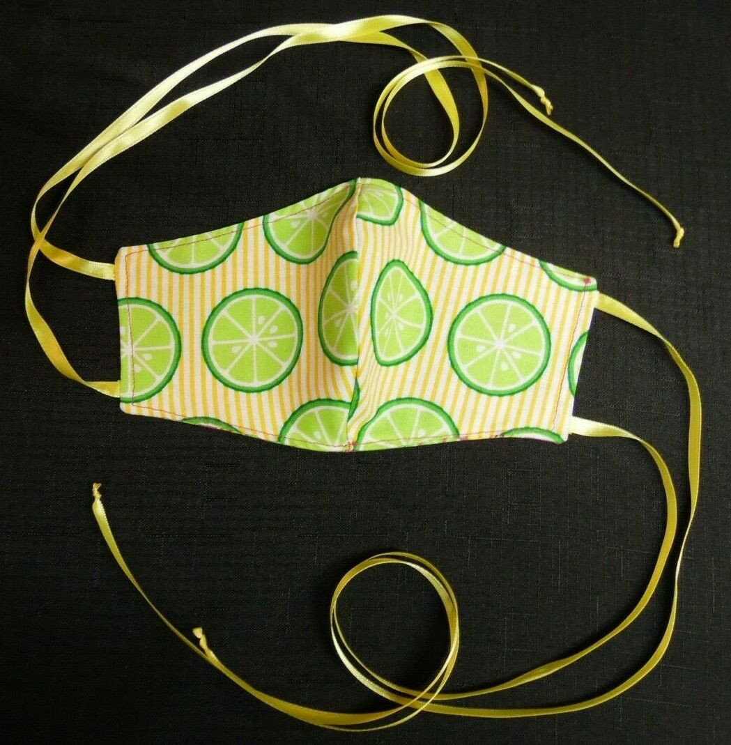 100% COTTON USA ADULT Designer Fashion Face Mask Face Cover Reversible Lime