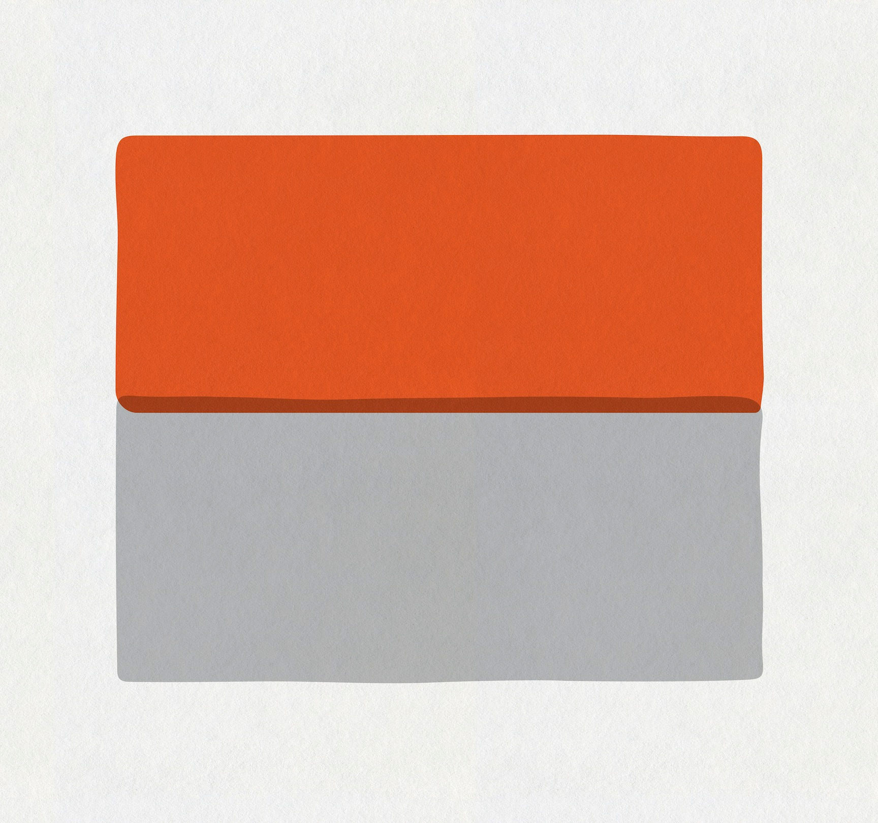 Minimalist geometric artwork with orange and gray color blocks from the DuoBlock series by Chris Ferebee