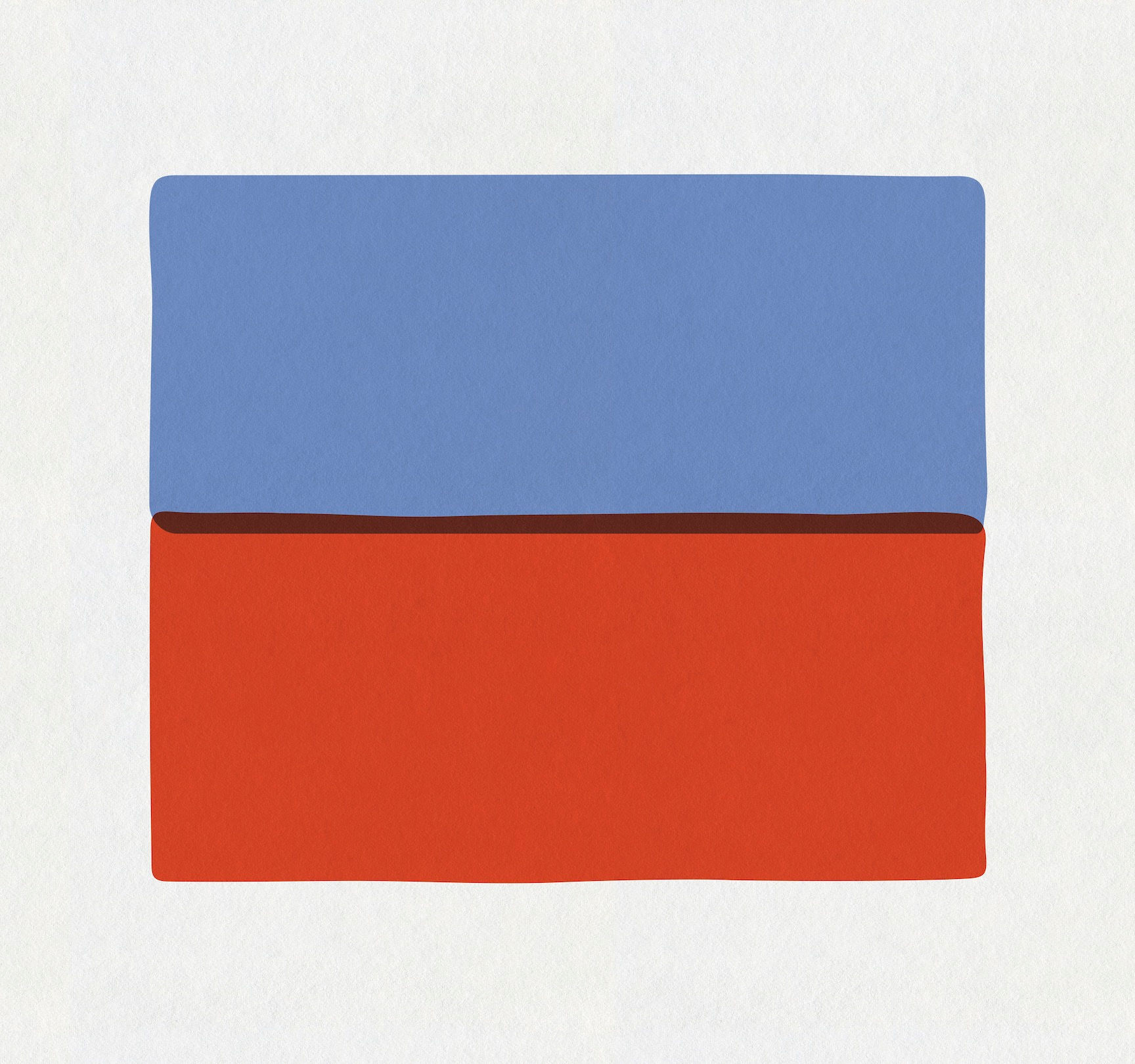 Minimalist geometric artwork with blue and red color blocks from the DuoBlock series by Chris Ferebee