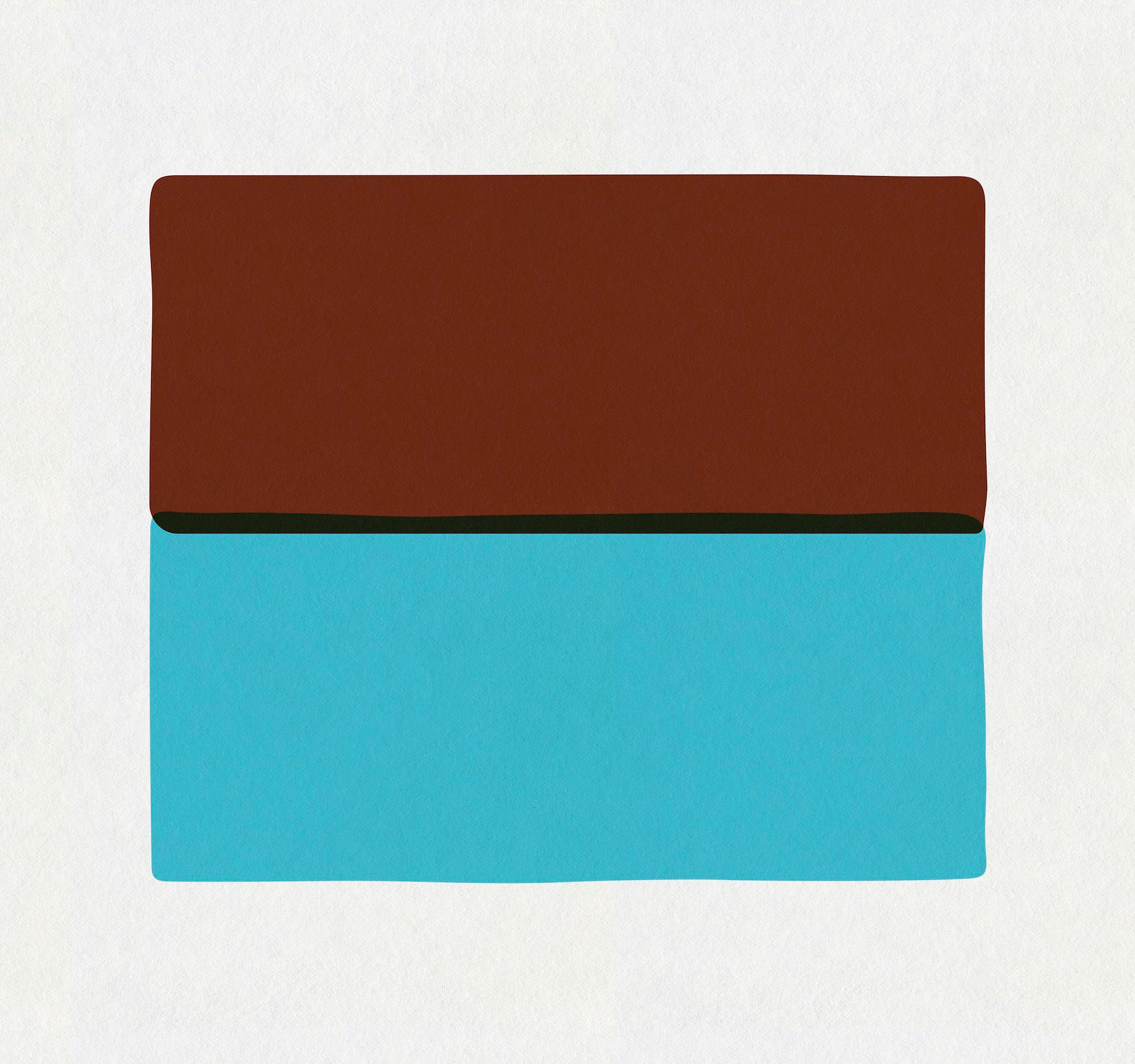 Minimalist geometric artwork with brown and cyan color blocks from the DuoBlock series by Chris Ferebee