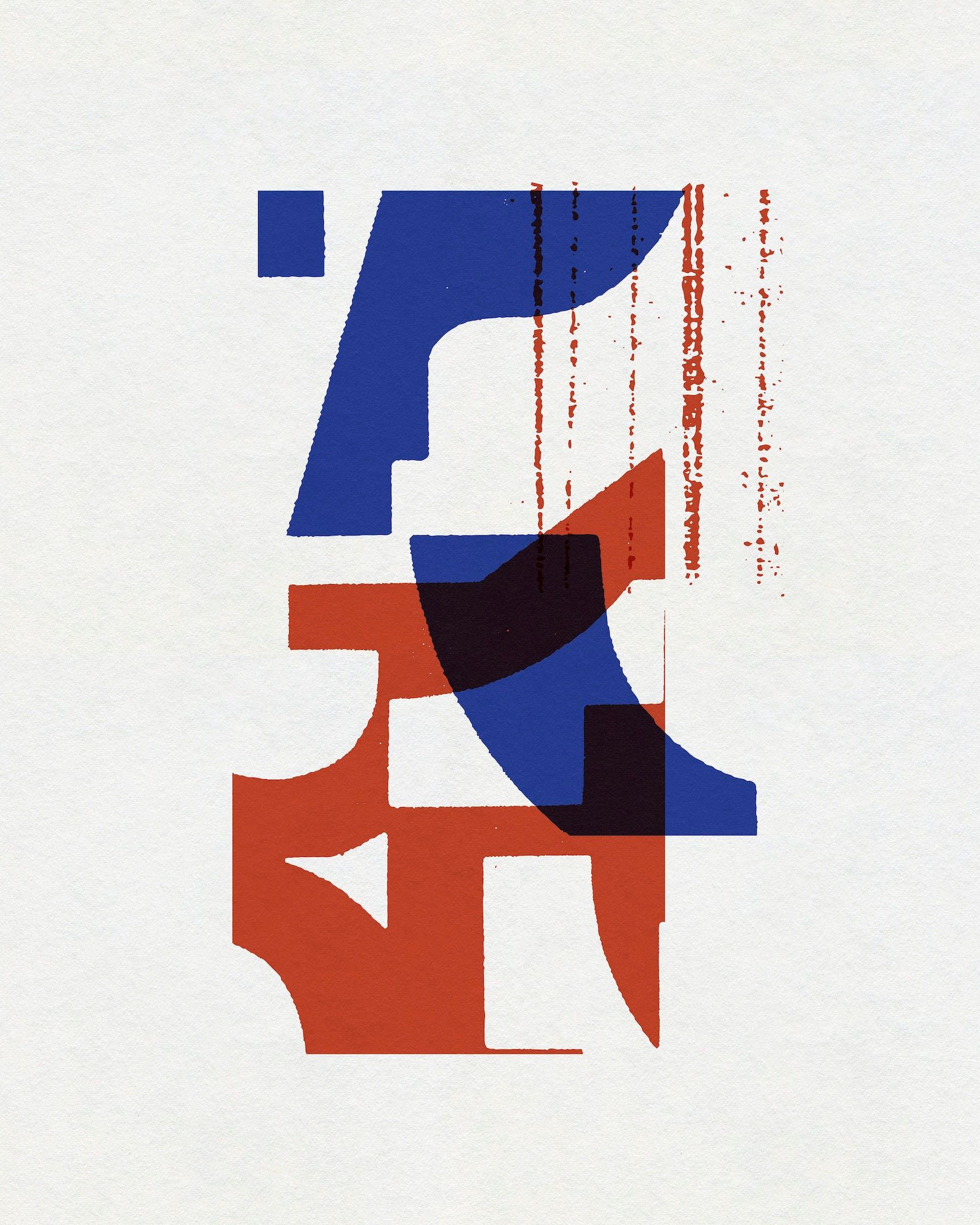 Geometric abstract artwork with blue, red and black forms from Counterblast by Chris Ferebee