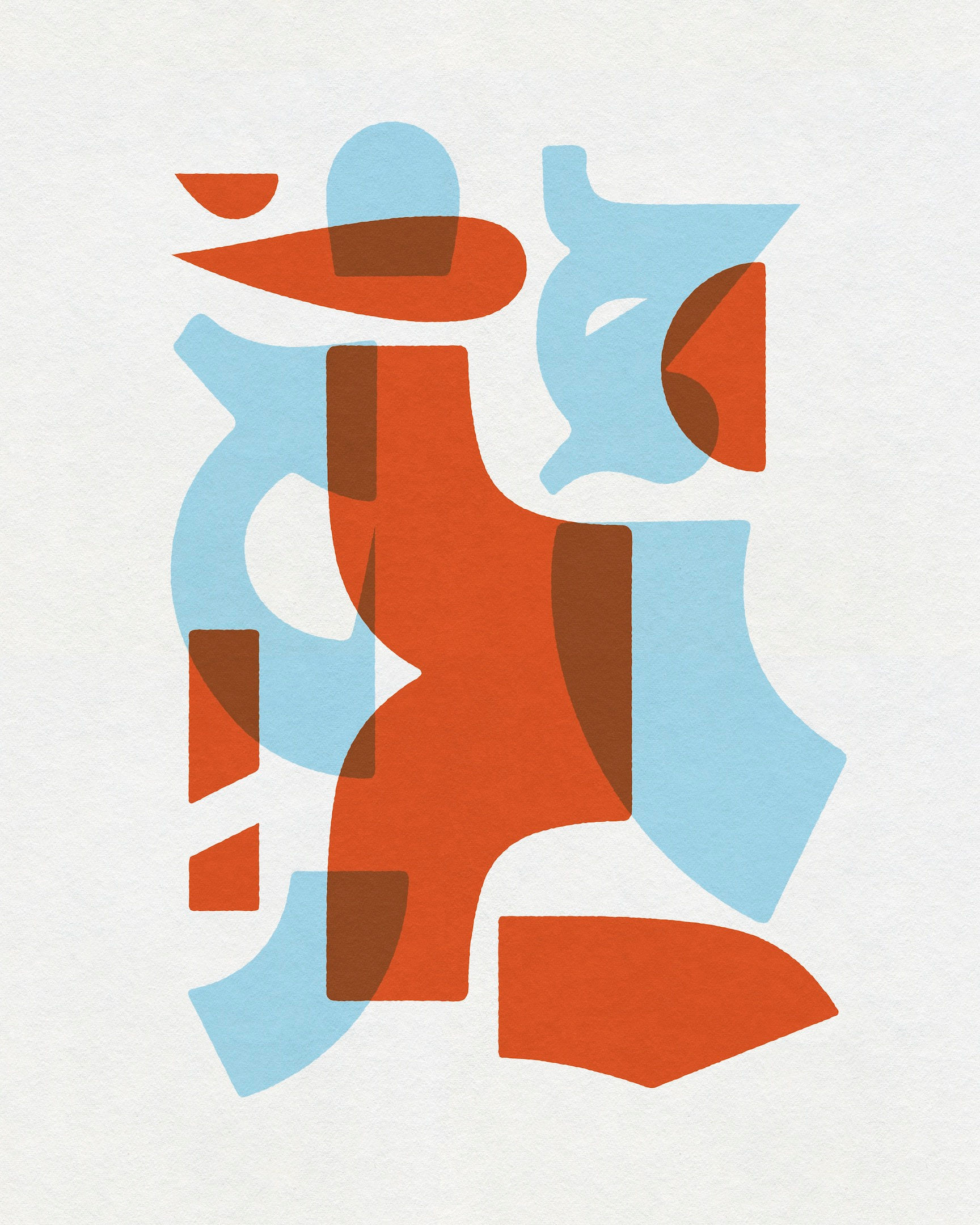 Graphic abstract artwork with orange, blue and pale teal forms from Counterblast by Chris Ferebee