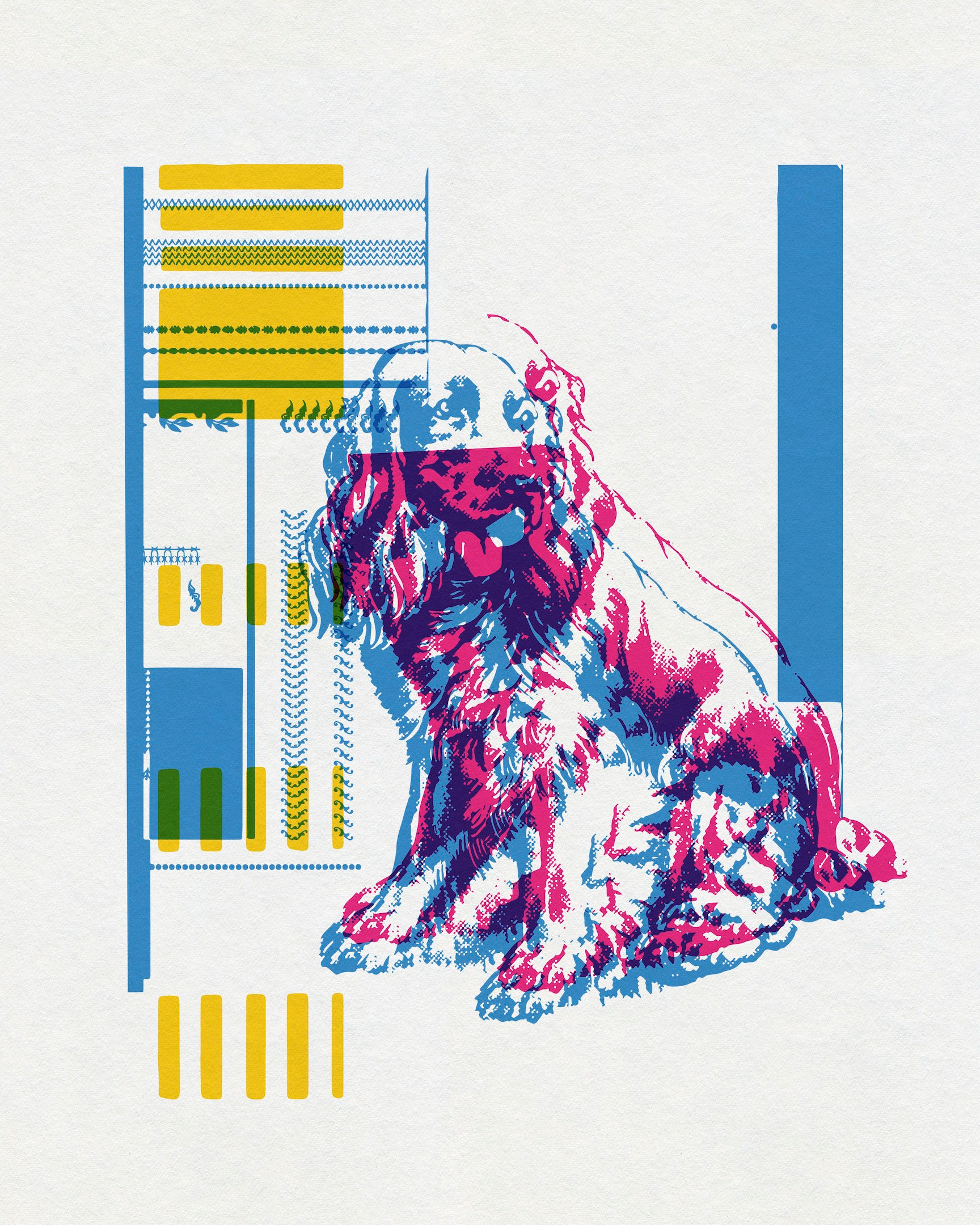 Graphic abstract artwork combining organic forms, geometric marks and layered color by Chris Ferebee