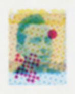 Halftone graphic portrait combining colorful dots, circular forms and layered color by Chris Ferebee