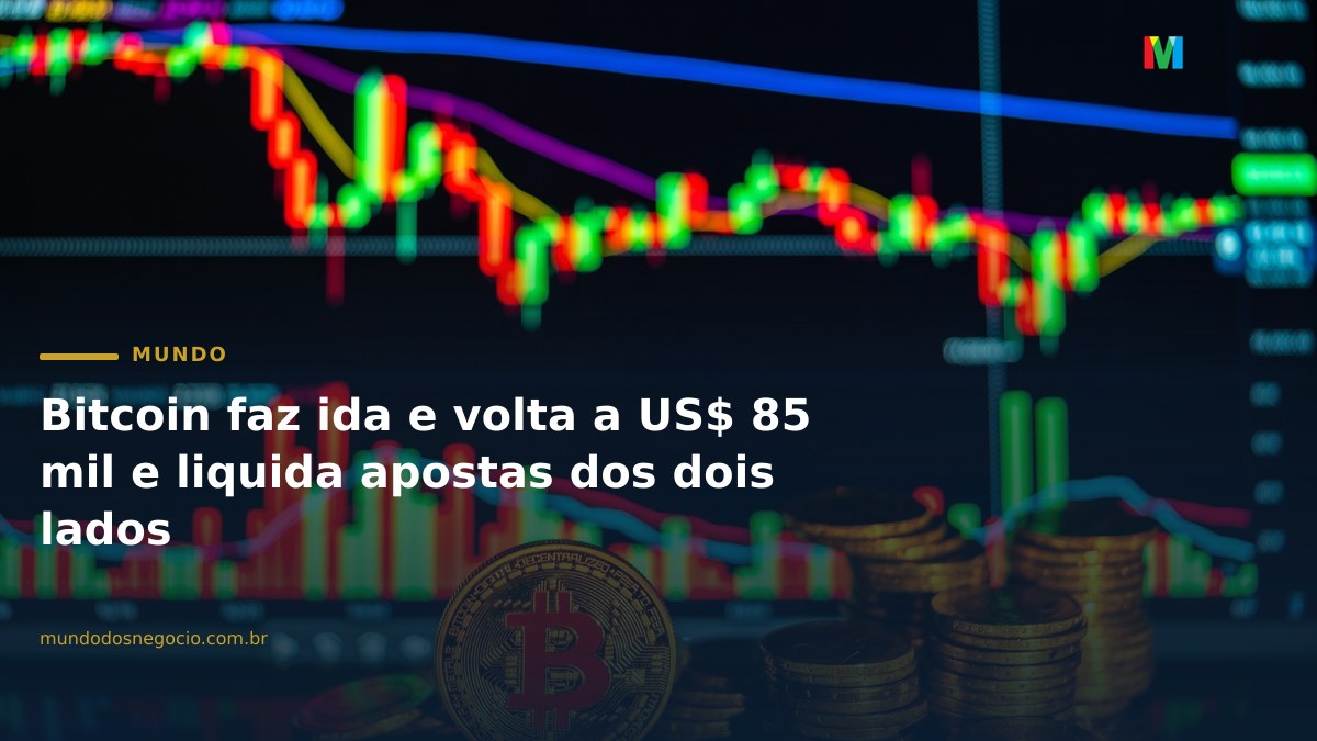Bitcoin faz ida e volta a US$ 85 mil e liquida apostas dos dois lados