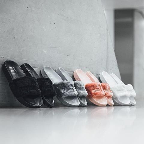 grey fenty puma slides