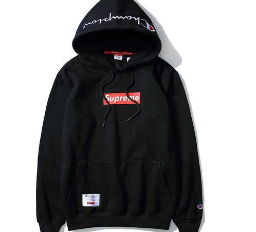 champion x supreme hoodie black