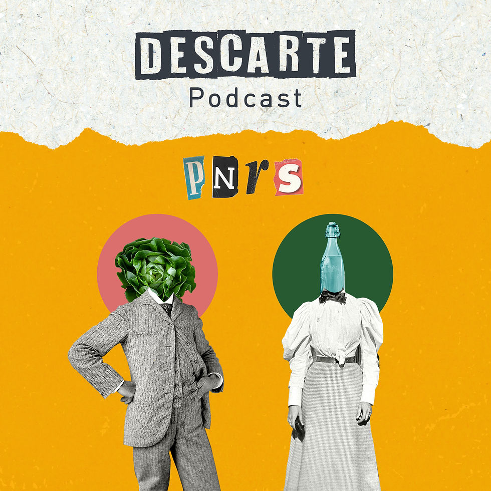 Imagem de homem com rosto de alface e mulher com rosto de garrafa.