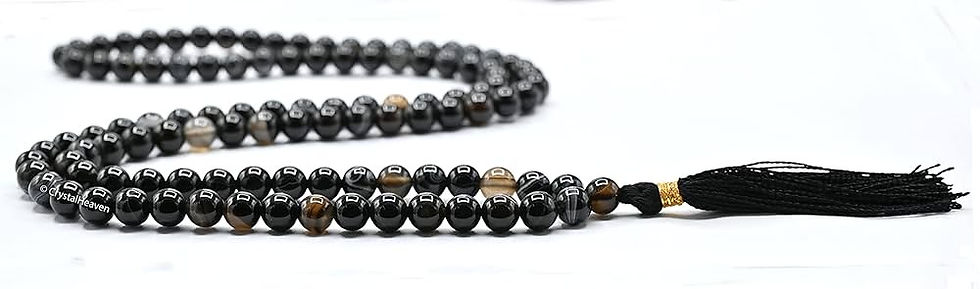 الصورة المصغرة: Black Hakik Mala,108 Bead Necklace,8mm Prayer Bead Necklace,Gemstone Healing 