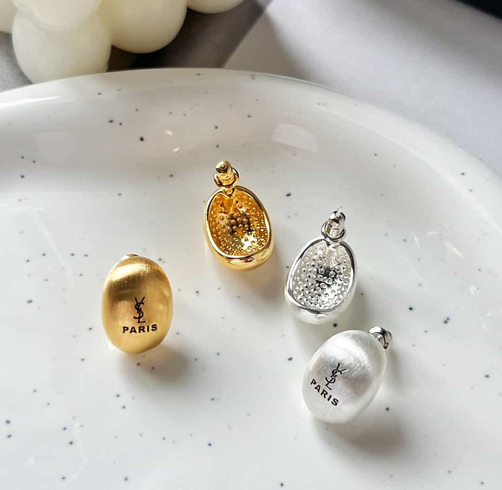 Thumbnail: Saint Laurent silver YSL brushed oval stud earrings