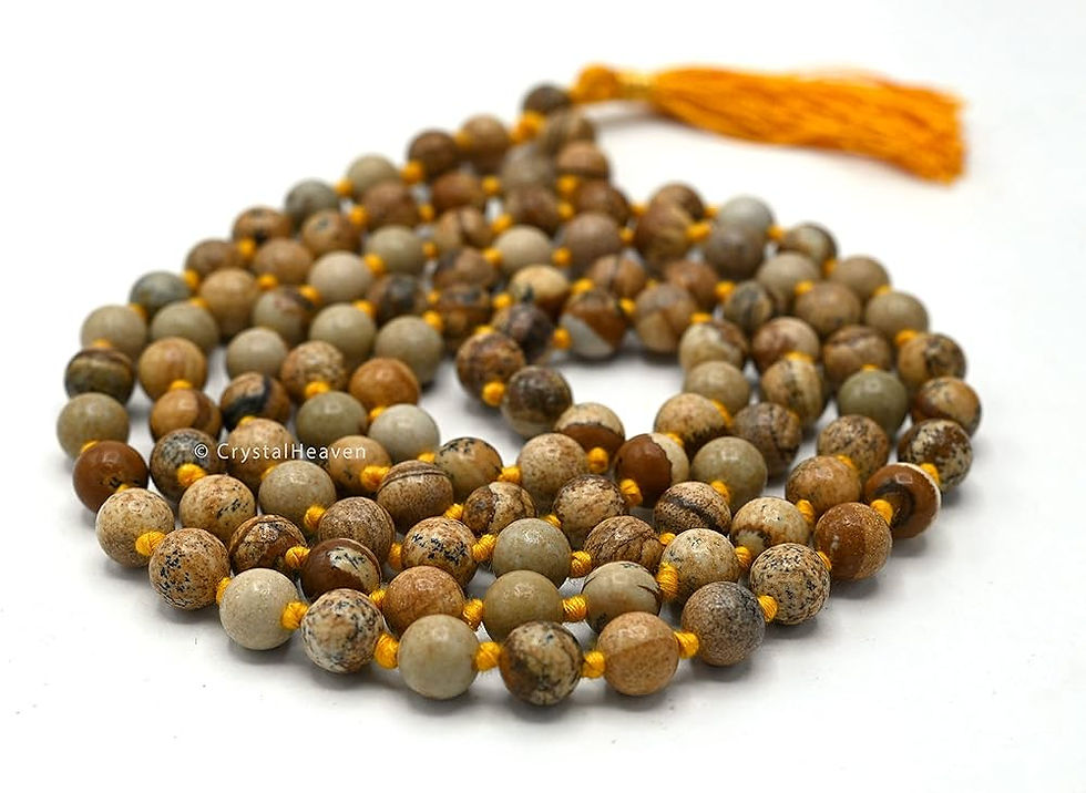 Miniature : Picture Jasper Mala,108 Beaded Necklace,8mm Pray Bead Mala,Gemstone Necklace