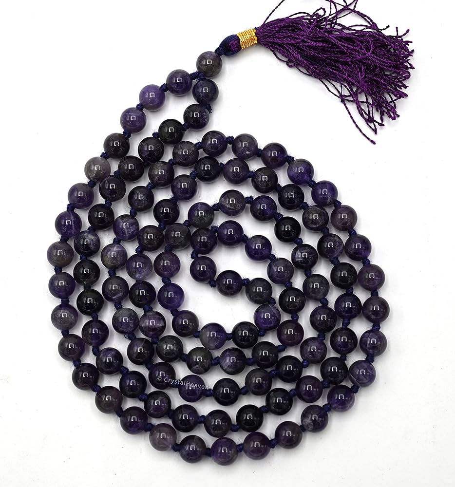الصورة المصغرة: Amethyst Mala,108 Bead Necklace,8mm Prayer Bead Necklace,Gemstone For Healing 