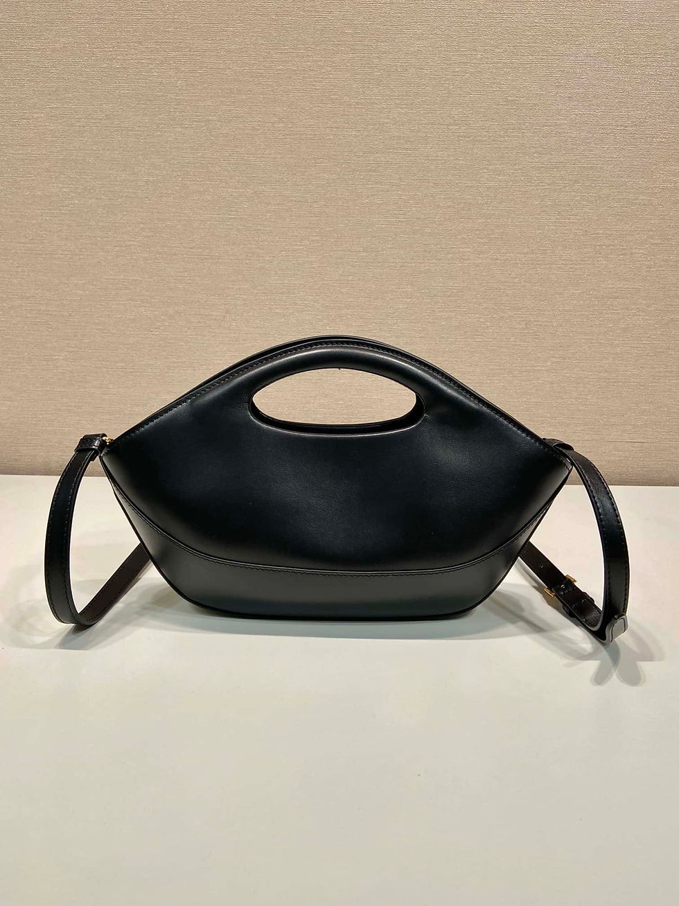 Thumbnail: Prada Dumpling Leather Cut-Out Shoulder Bag Black