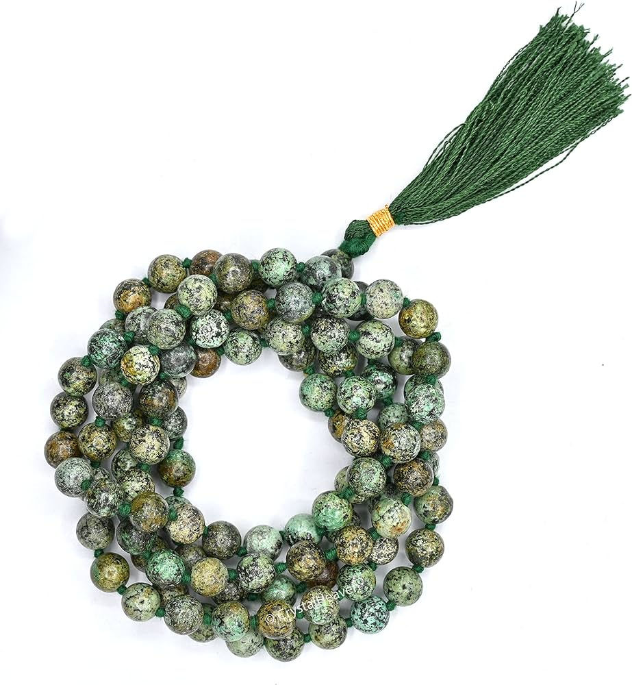 Thumbnail: African Turquoise Mala,108 Bead Necklace,8mm Prayer Bead Necklace,Gemstone Mala