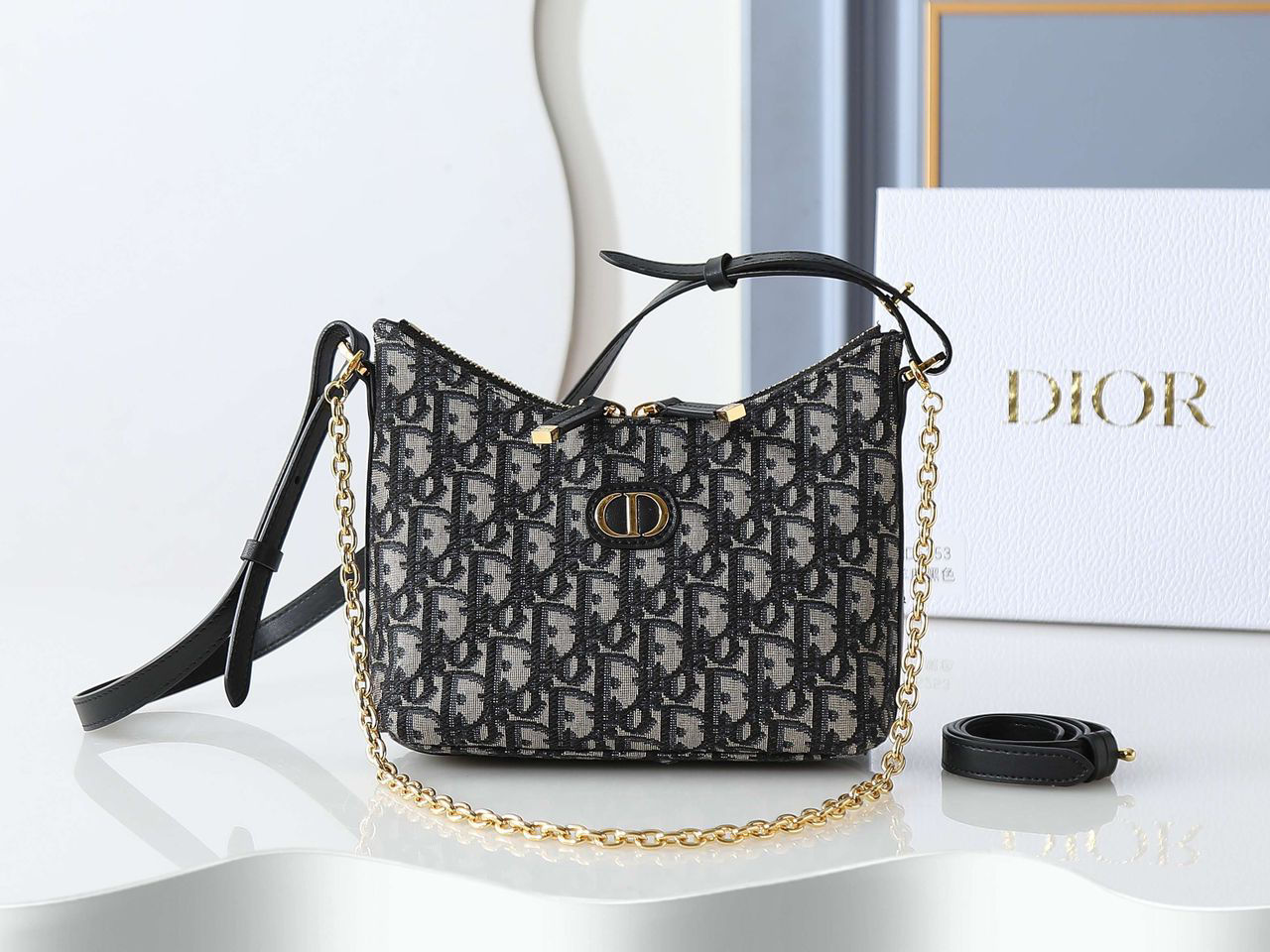 Dior Bag Replica Oblique Jacquard Shoulder Bag with Chain Strap – Medium Size | Fashion Haven