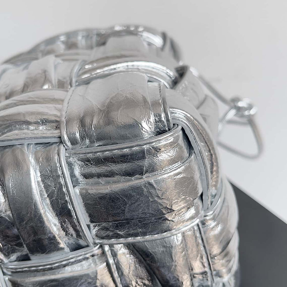 Thumbnail: Baodie small bucket bag pleated cowhide woven bucket bag silver – BOT186