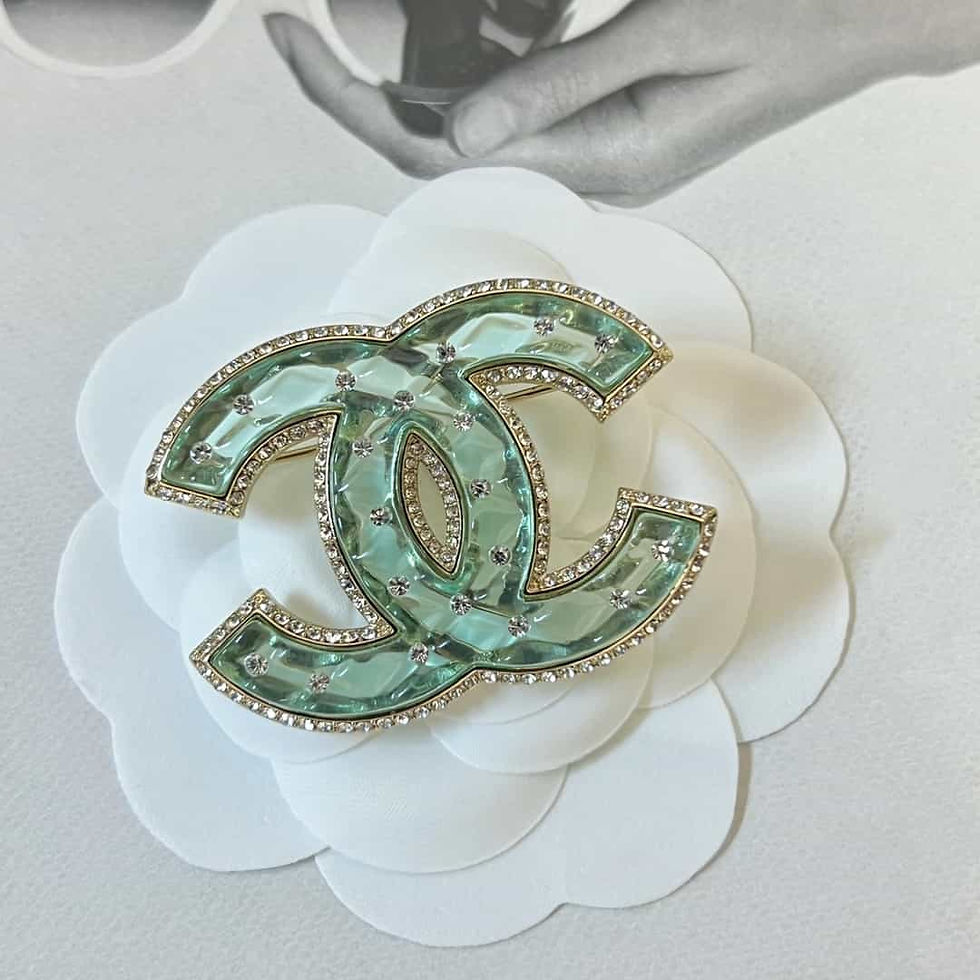 Thumbnail: Chanel double c with diamond green acrylic brooch | Fashion Haven